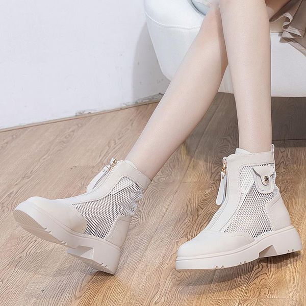 

sandals women 2021 summer mesh boots british style front zipper designer tube 14cm ladies shoes and, Black