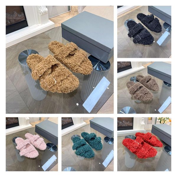 

designer trendy fashion women's fur slippers multi-color comfortable breathable and luxurious size35-42 new track 1top, Black