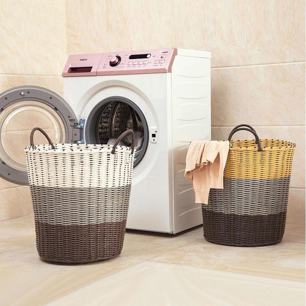 

laundry storage & organization shzq rattan basket clothes organizer kids toy sundries baskets hamper hand-knitted bag