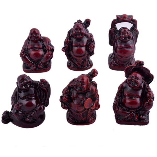 

6 small buddha figurines feng shui resin rosewood c1024 c0220