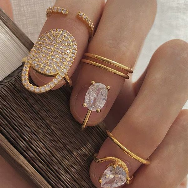 

rhinestone hollow metal finger tip nail ring shining armor rings trendy cool for women girls jewelry party accessories, Golden;silver