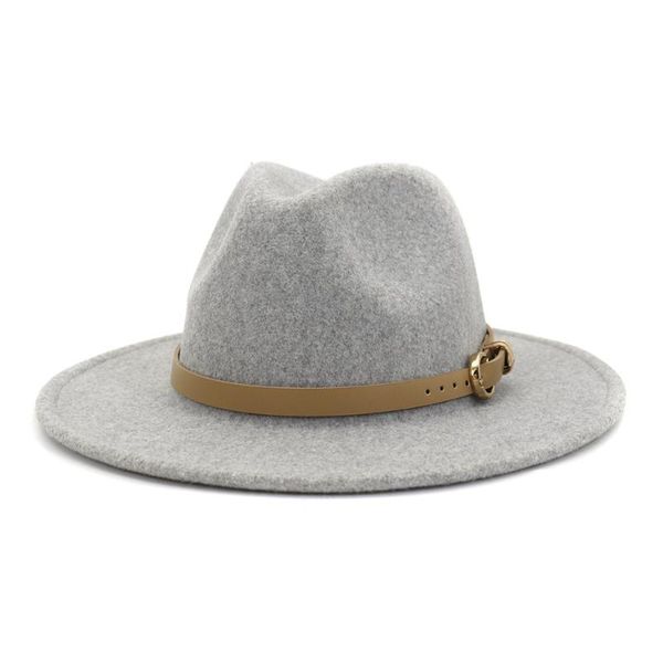 

woolen women wool felt jazz fedora hats belt buckle decor wide brim panama party trilby men cap, Blue;gray