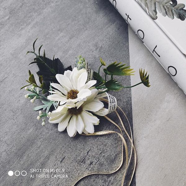 

charm bracelets bride hand flower corsage bracelet lace bowknot wrist rose bridesmaid wedding party family garden gift decoration accessorie, Golden;silver