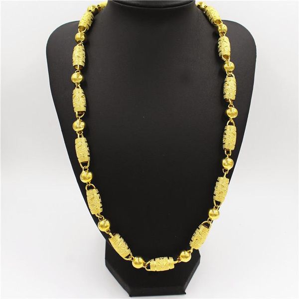 

chains 10mm thick wooden barrel chain 24k gold statement mens jewelry link beads necklace 24 inches, Silver