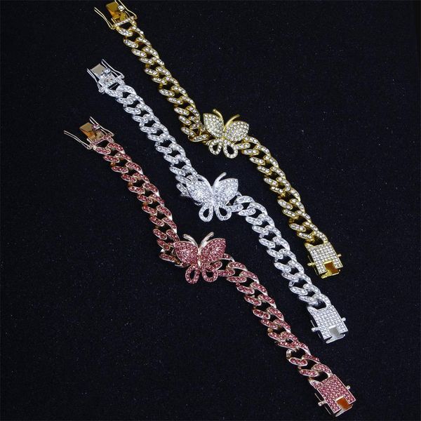 

glaming gold plated cuban link ank for women jewelry wholesale bohemian rhinestone butterfly foot chain ankle bracelet charm, Red;blue