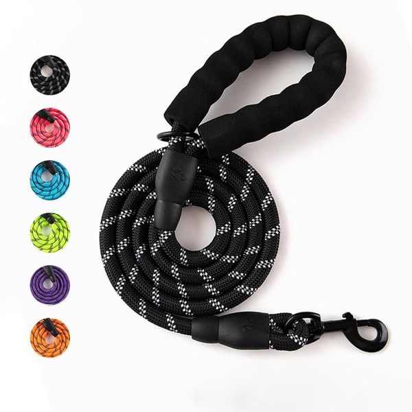 

dog reflective rope nylon large dog leash walking round long lead line pet traction rope sponge handle traction belt cat harness