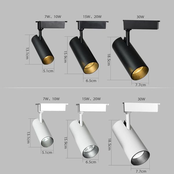 

10pcs cree cob track rail light dimmable 7w 10w 15w 20w 30w anti-glare adjustable rail track lighting for mall exhibition office