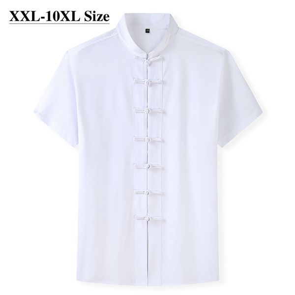 Plus Size 7XL 8XL 10XL Summer Tang Suit Camicia a maniche corte da uomo Cinese tradizionale 4 colori Allentato Casual Kung Fu maschile Camicie 210708