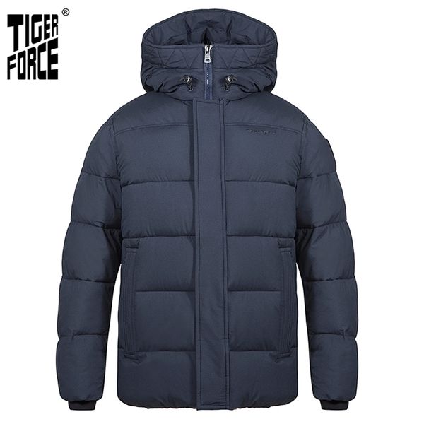

tiger force men's winter jacket hooded mid-length fashion parka men down jacket with hooded casual thicken warm overcoat 70750 211018, Black