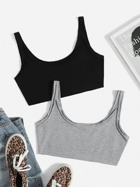 

2pcs solid crop tank t3de#, White