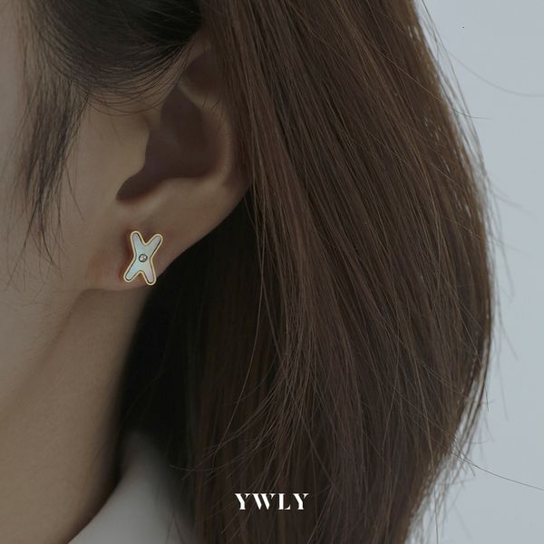 

simple zircon shell letter x earrings 2021 new personalized design small titanium steel earrings for women ywly, Golden