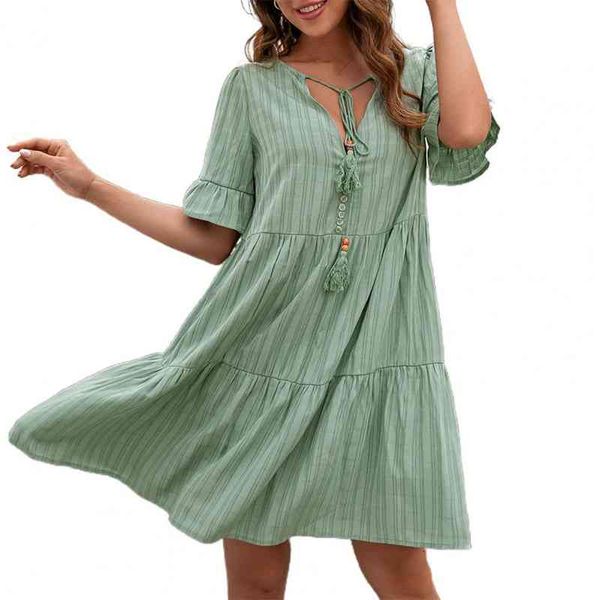 

woman fashion dress vertical stripe stylish polyester loose type v-neck women dress for party woman clothing, Black;gray