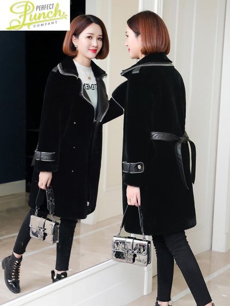 

women's fur & faux 2021 coat female winter clothes women real leather jacket sheep shearling korean mujeres abrigos 20211209-1 pph1571, Black
