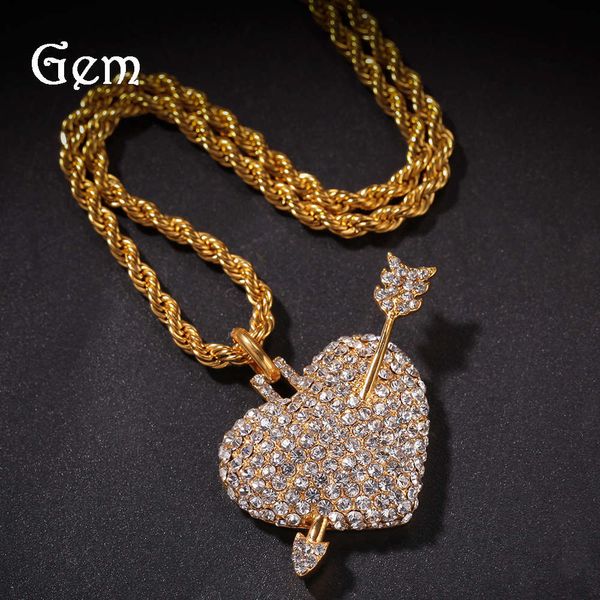 

grade hip-hop stainless steel diamond through the heart pendant, Silver