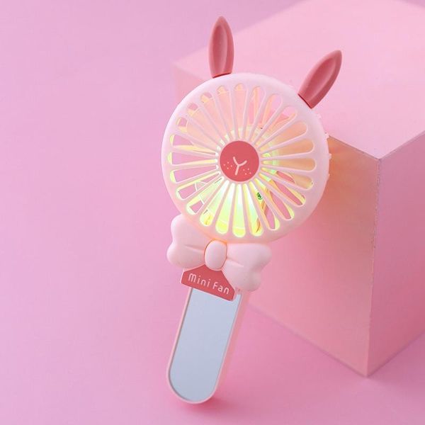 

ears foldable handheld fan, portable rechargeable & 3 speeds personal electric usb fan with mini mirror and led light for