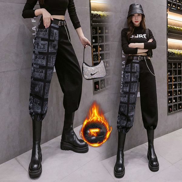 

autumn black jeans with a thicker velvet waist high pants down and thin personality trend y525 hb1s, Blue