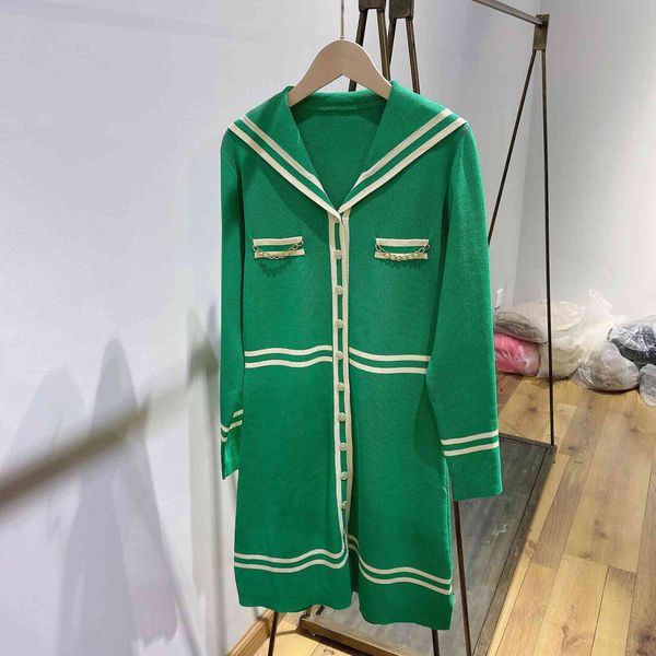 

2021 early spring new chain ice silk knitted contrast waist dress women, Black;gray