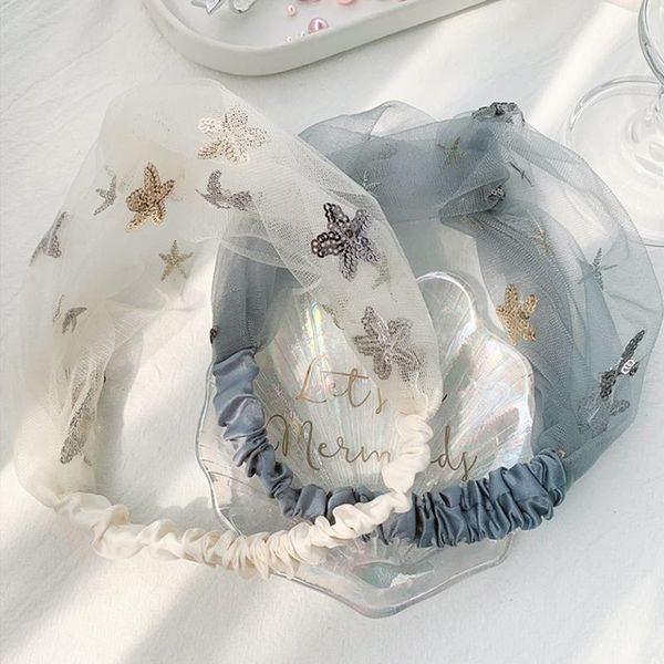 

1pc children fashion lace turban headband cute sequin star decor gauze headband for girl hair accessories for party dress up, Slivery;white