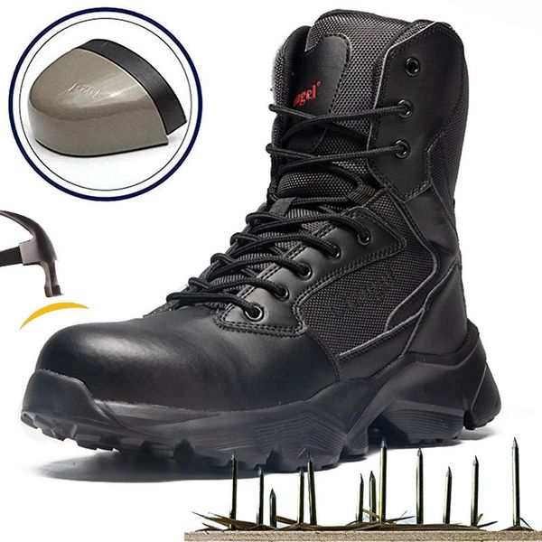 Botas de segurança Securidade de aço de aço de toe masculino de combate de combate no tornozelo