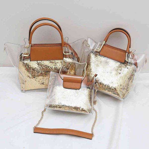 

evening bag transparent bead women's 2021 pvc sequin mother and son portable one shoulder diagonal span