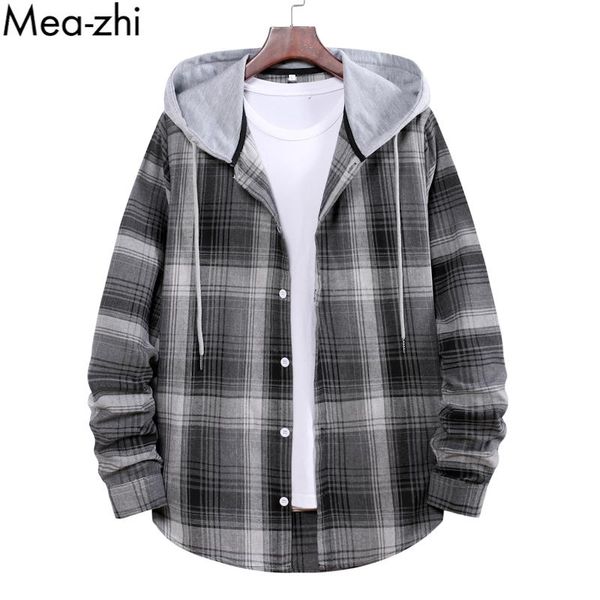 

men's casual shirts men plaid contrast hoodie button up shirt fashion clothing trends long sleeve daily overshirt, White;black