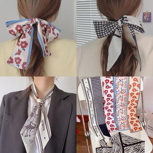 

scarves women silk scarf fashion head headwear long bag accessories ribbon turban, Blue;gray