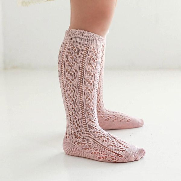 

socks summer baby solid color soft cotton girls kids knee high breathable mesh infant toddler long, Pink;yellow