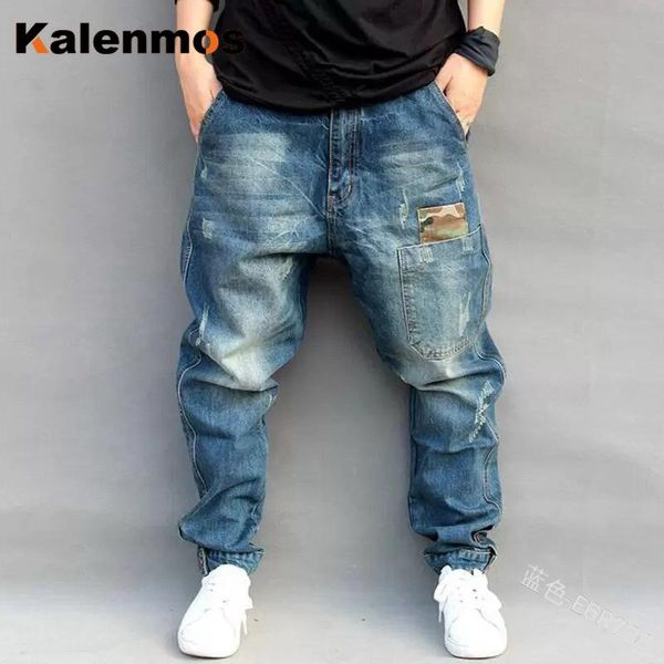 

jeans men pencil solid spring fall harem pants jean hip hop goth punk clothes boyfriend plus size denim trousers streetwear, Blue