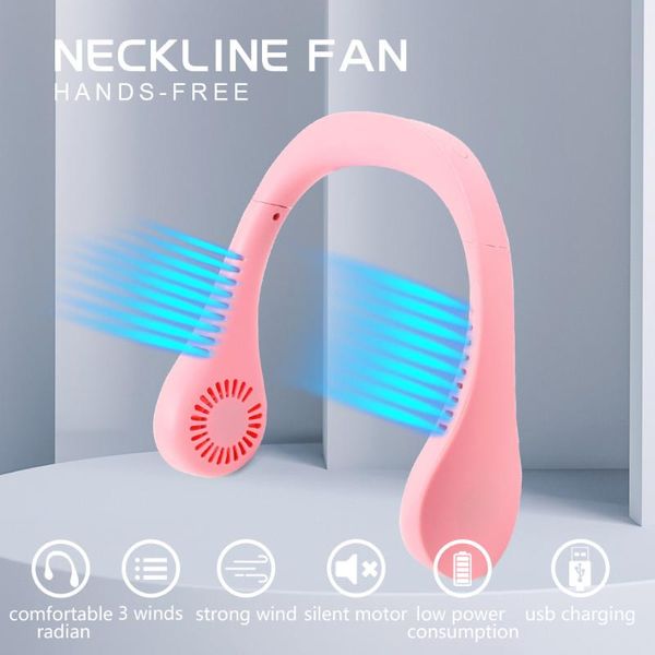 

electric fans summer portable mini fan usb rechargeable mute neckband lazy neck hanging style dual cooling for home outdoor sports #4