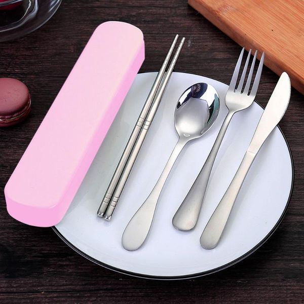 

dinnerware sets 4 pcs portable chopsticks fork spoon knife travel cutlery set eating tool product household standby kitchenware tools l*5