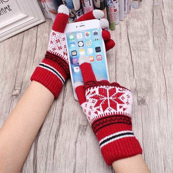 

fingerless gloves women cotton knitted winter fashion mittens snowflake pattern thick warm print screen soft luvas handschoenen dames, Blue;gray