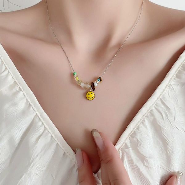 

pendant necklaces 2021 korean fashion color irregular stone smile necklace simple temperament lovely women's jewelry, Silver