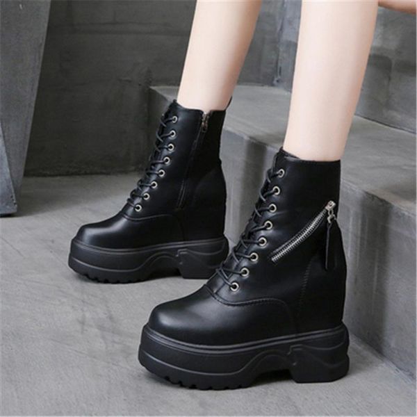 

boots women's platform high heel shoes autumn winter keep warm fur motorcycle footwear zipper sneakers woman booties black beige