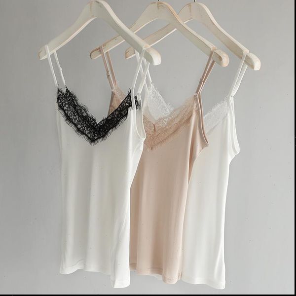

camisole femme 100% real silk lingerie undershirt women singlet halter tank vest camis lace sleeveless summer, White