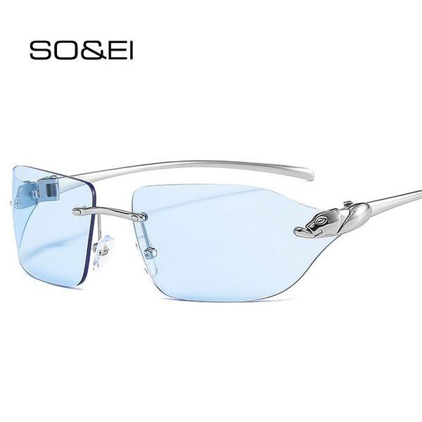 

sunglasses so&ei vintage unique cheetah women rimless clear ocean lens eyewear brand designer men sun glasses shades uv400, White;black