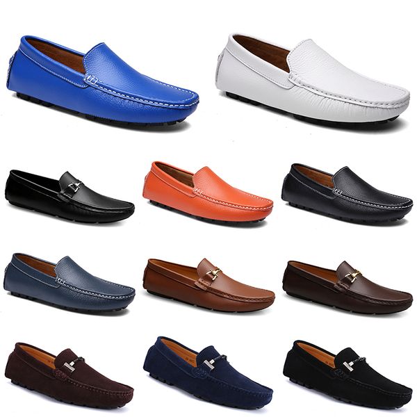 

leather doudou men casual driving shoes breathable soft sole lights tan blacks navys whites blues silvers yellows greys footwear all-match l, Black