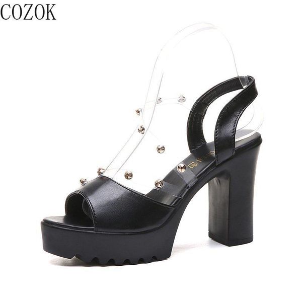 

mature women high-heeled sandals casual fashion simple transparent ribbon rhinestone decoration elegant platform women's shoes, Black