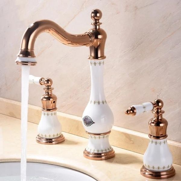 

solid brass rose gold bathroom sink faucet cold water basin mixer faucet three holes