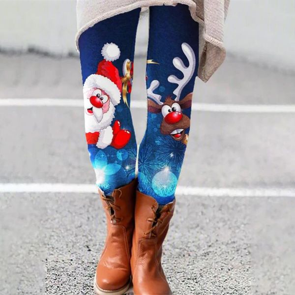 

women's leggings 2021 winter christmas printed elastic waist pants all-match slim casual long female warm, Black