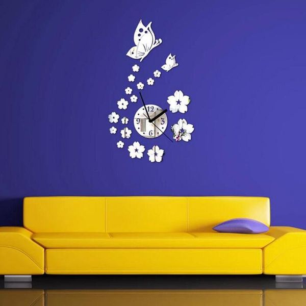 

wall clocks 2021 arrival butterfly 3d diy acrylic mirror watch large home decor living room quartz needle