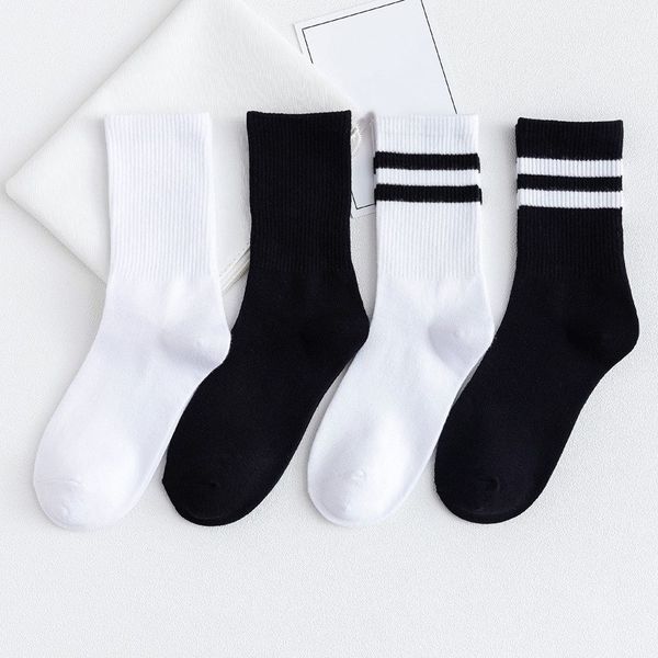 

solid striped black white short socks for woman harajuku hip hop skateboard crew cotton casual men/women's