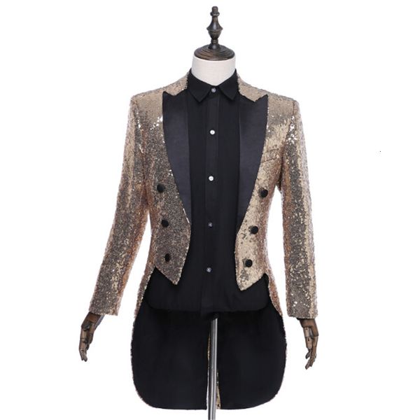 

gold silver red blue black sequin slim fit tailcoat stage singer prom dresses costume wedding groom suit jacket q4y9, White;black