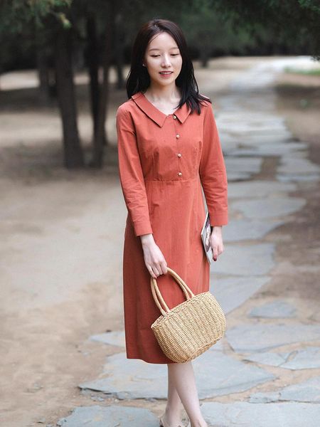 

casual dresses cynthia women's vintage red long-sleeve female turn-down collar a-line dress for spring autumn original design 7z, Black;gray