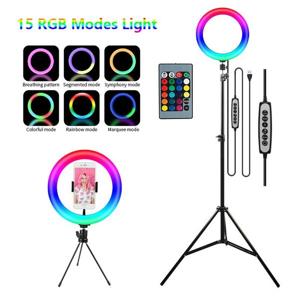 

flash heads vk rgb led ring light pography 10/12 inches with tripod phone stand 15 colors selfie lamp for live broadcast po