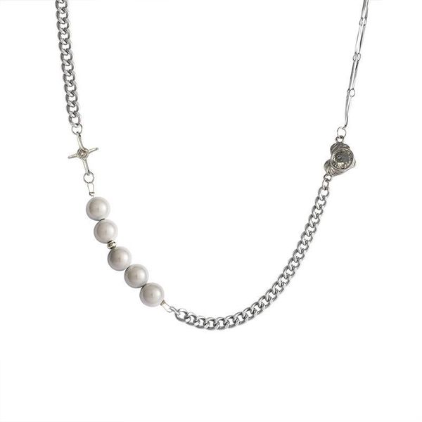 

chains potcet korea 2021 fashion women's pearl heart necklace retro hip hop jewelry, Silver