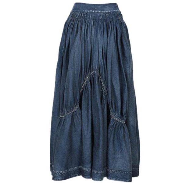 

skirts 2021 autumn vintage denim skirt women high waist big swing a-line ankle length, Black