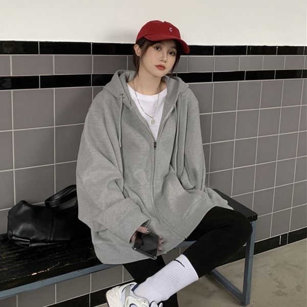 

oversize grey hoodie women's spring and autumn thin style lazy sweet cool wind fried street long sleeve fashion, Black