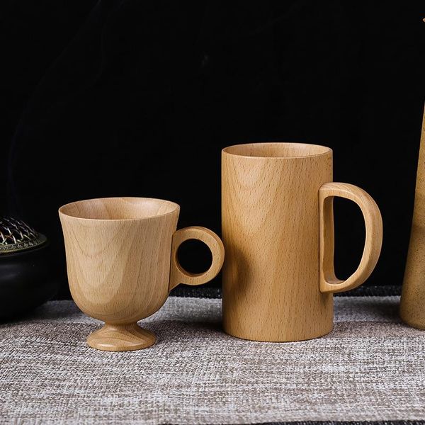 

mugs 1pcs coffee tea mug beer watter bottle cup spoons beech wood solid wooden plate with handle water