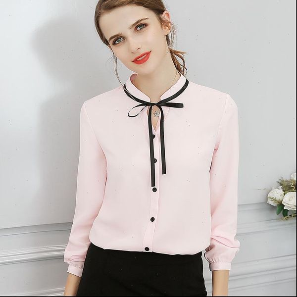 

new spring autumn office ladies blouse fashion long sleeve bow slim white shirt female cute bodycon work blouses blusas