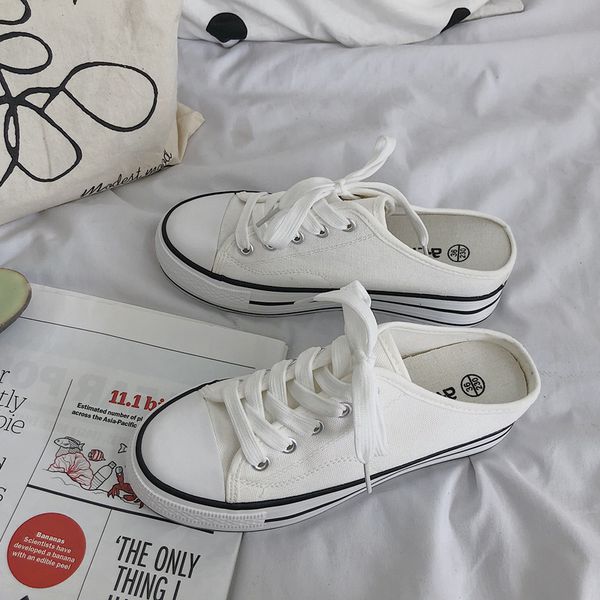 

new spring woman half slipper canvas shoes flat sneakers women casual comfortable loafer driving low lace up shoes 564